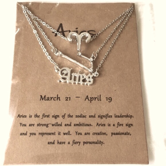 🍏50% OFF/3+...♈ 3 pc zodiac Aries link chain layered necklace set (Silver tone) - Picture 2 of 5